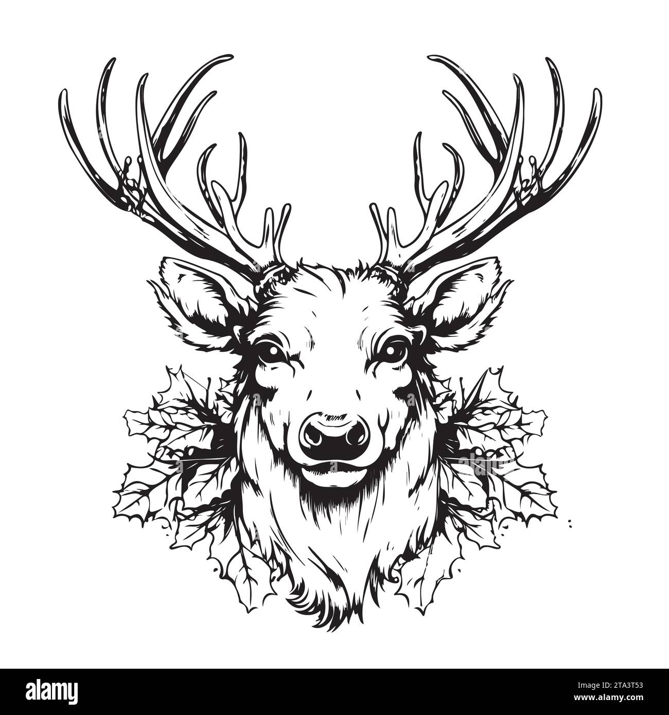Deer, reindeer or elk isolated sketch of wild mammal animal. Brown stag of adult deer with large antlers for hunting sport club or zoo symbol, forest wildlife themes design Stock Vector