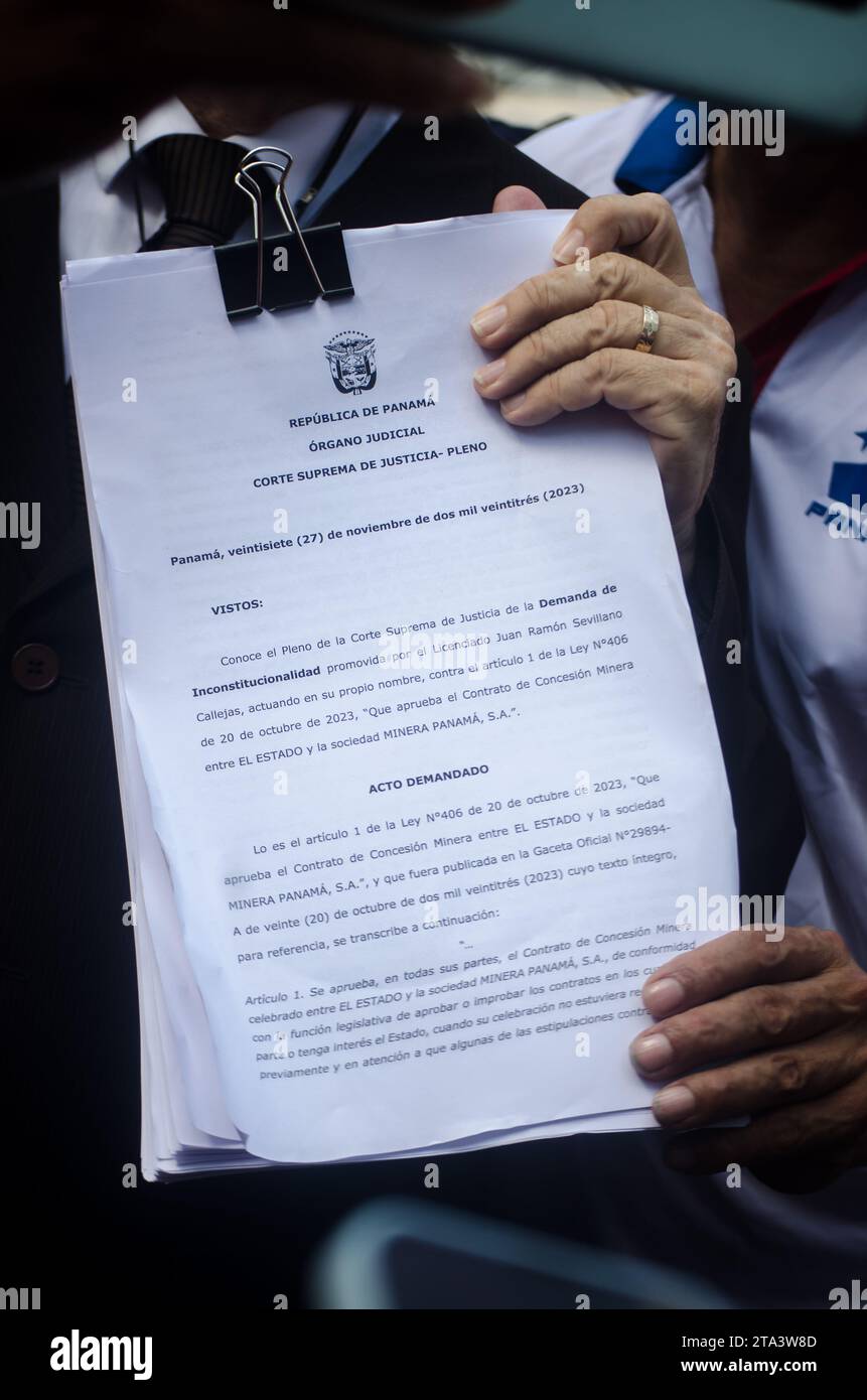 Lawyer Juan Ramón Sevillano holds in his hands the document issued by the Supreme Court  after Law 406 was declared unconstitutional Stock Photo