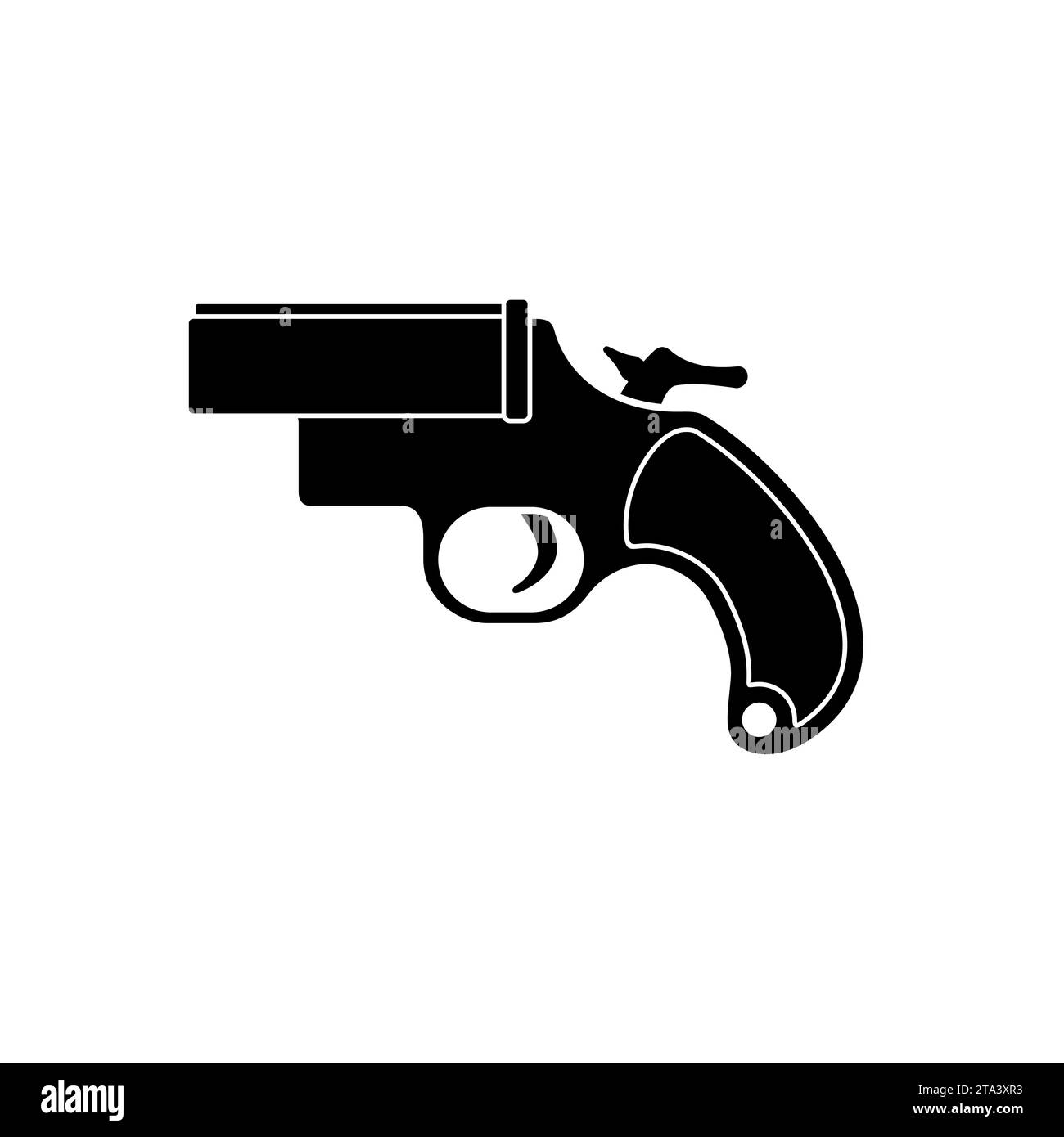 A flare gun icon, also known as a Very pistol or signal pistol, is a large-bore handgun that discharges flares. The flare gun is used for a distress Stock Vector