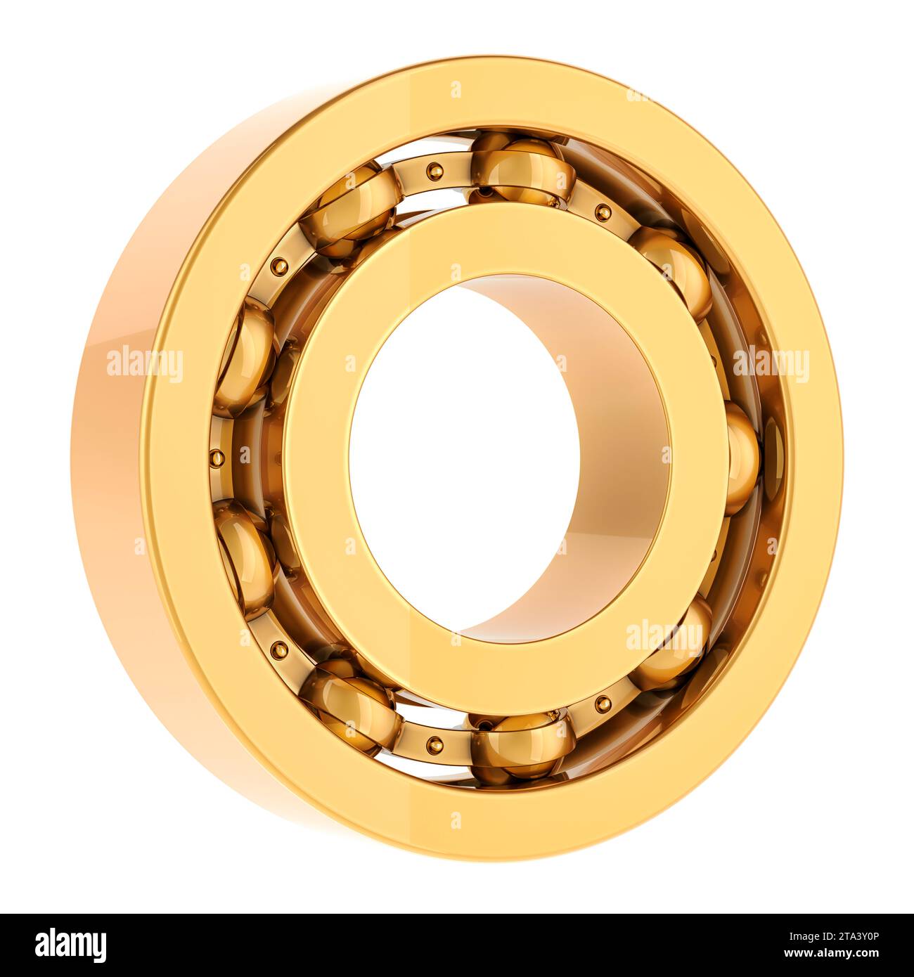 Golden Ball Bearing, 3D rendering isolated on white background Stock