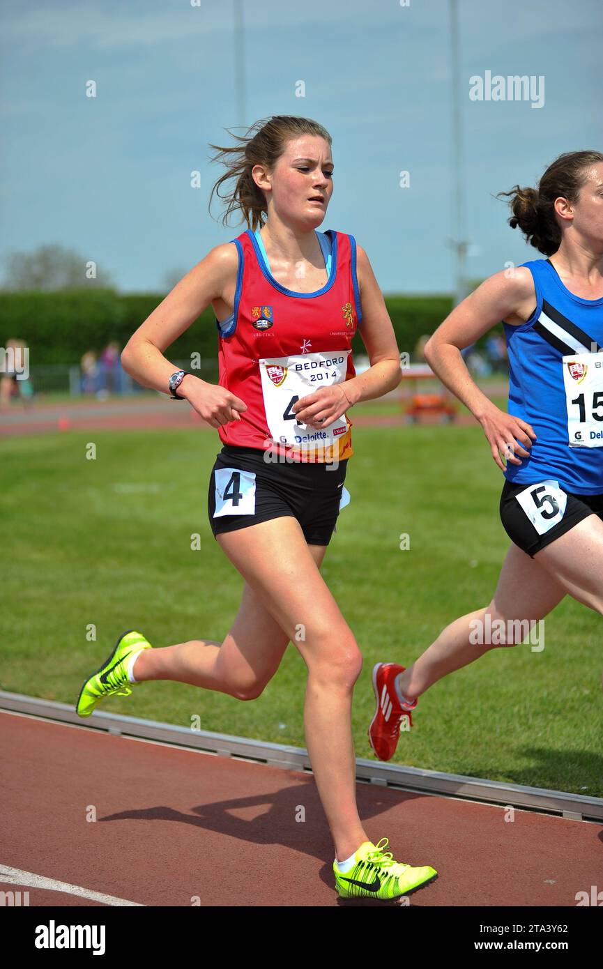 Rebecca Murray (Birmingham University) competing in the senior women’s 800m at the BUCS (British Universities and Colleges Sport) Championships, Bedfo Stock Photo