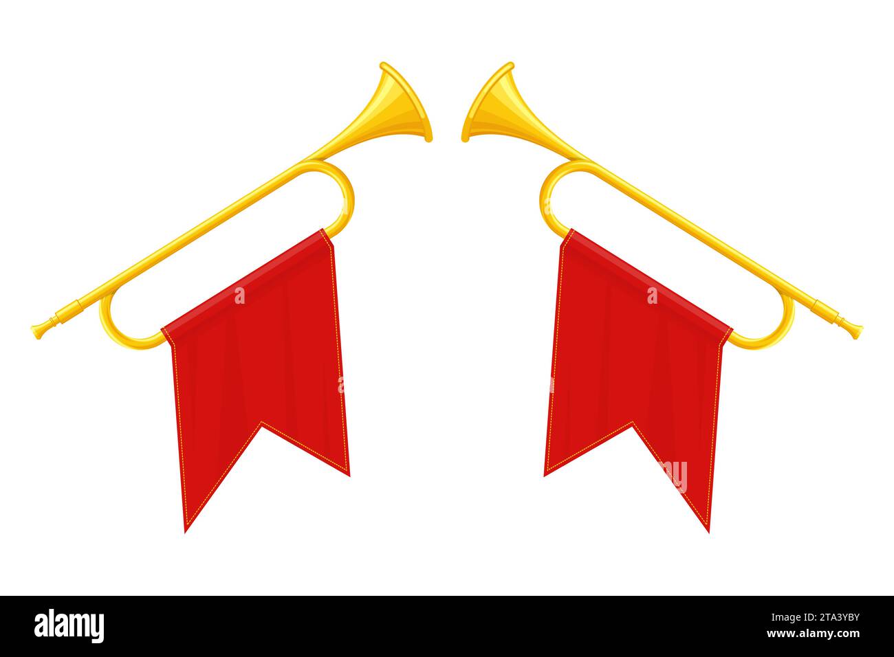 Golden horn trumpets musical instruments isolated on white background