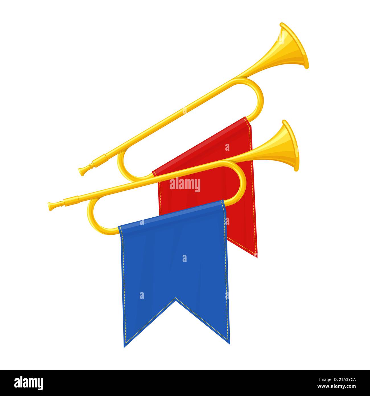 Golden horn trumpets musical instruments isolated on white background