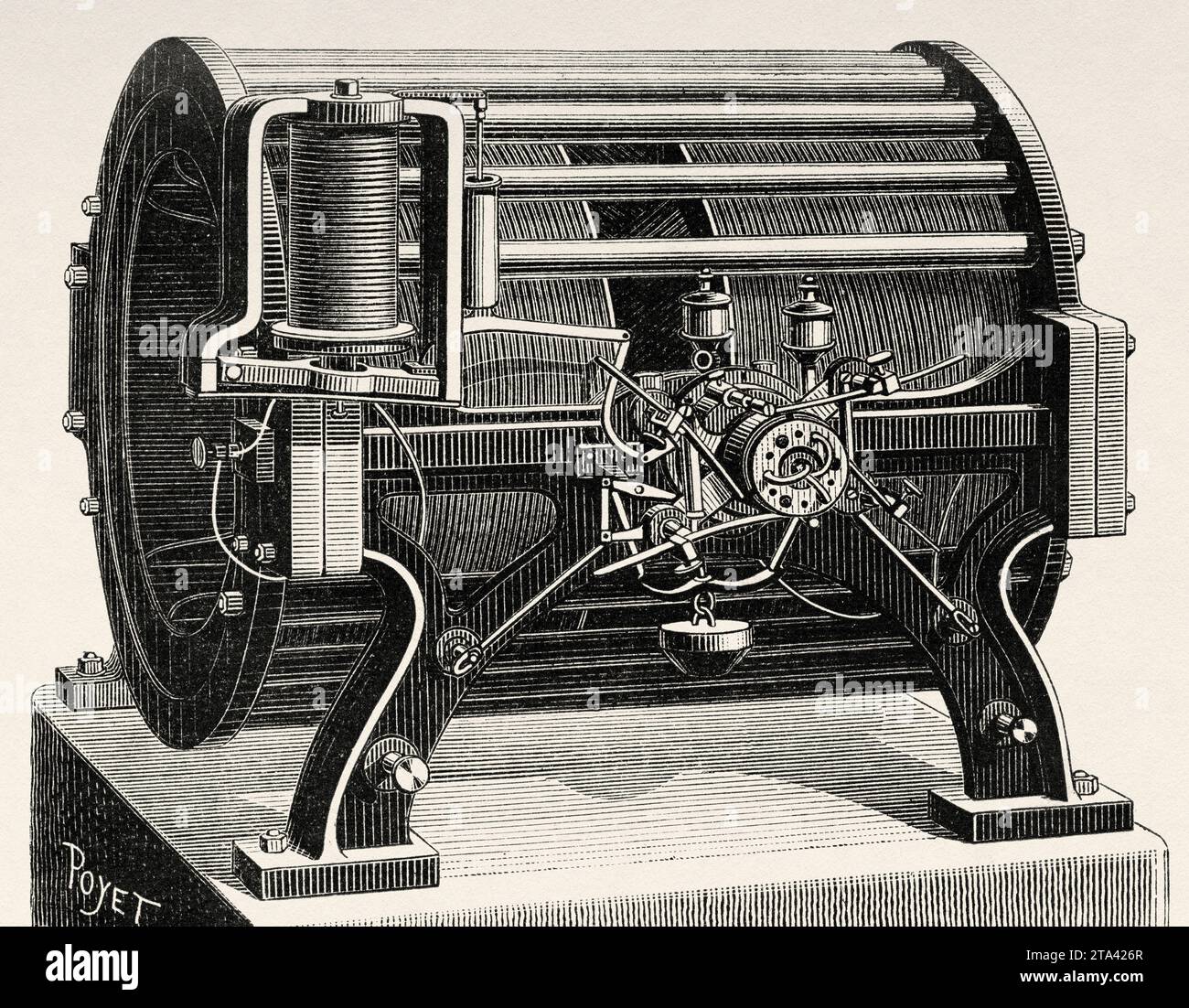 Electric dynamo, ThomsonHouston machine. Old illustration by Louis
