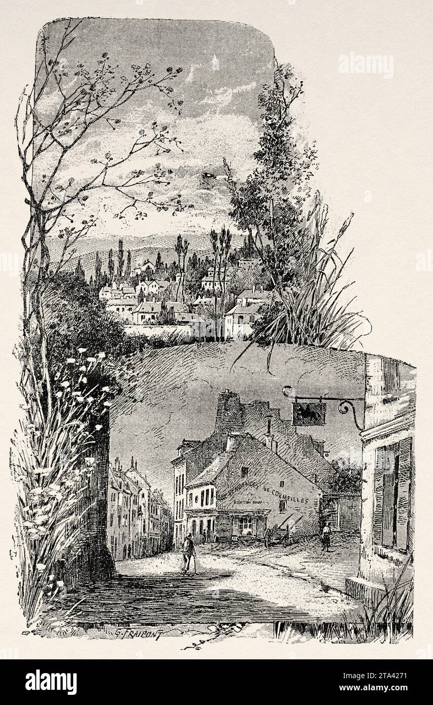 House where Daguerre was born in Cormeilles, France. Louis Jacques Mandé Daguerre (1787-1851) French artist and photographer, recognized for his invention of the daguerreotype photography process. Old illustration from La Nature 1887 Stock Photo