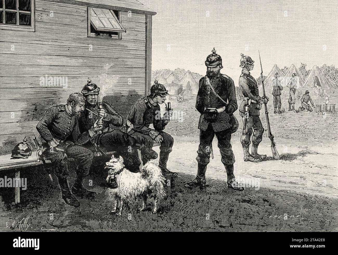 A military dog in Germany. Old illustration from La Nature 1887 Stock Photo