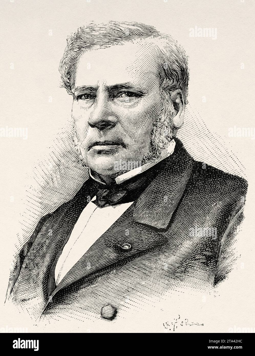 Portrait of Jean-Baptiste Joseph Dieudonné Boussingault (1801-1887) was a French chemist who made significant contributions to agricultural science, petroleum science and metallurgy. Old illustration from La Nature 1887 Stock Photo