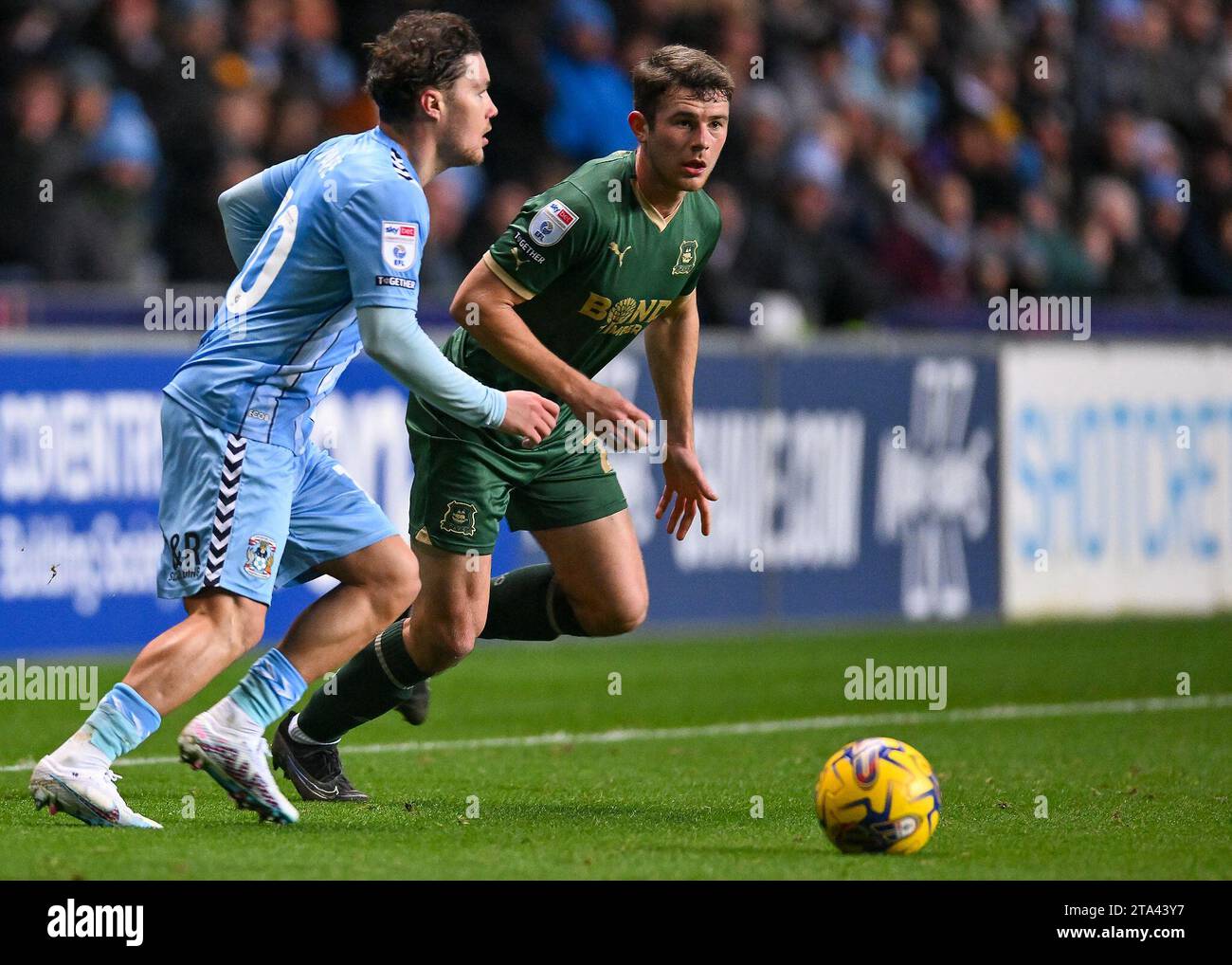 Adam Randell 20 of Plymouth Argyle defending during the Sky Bet