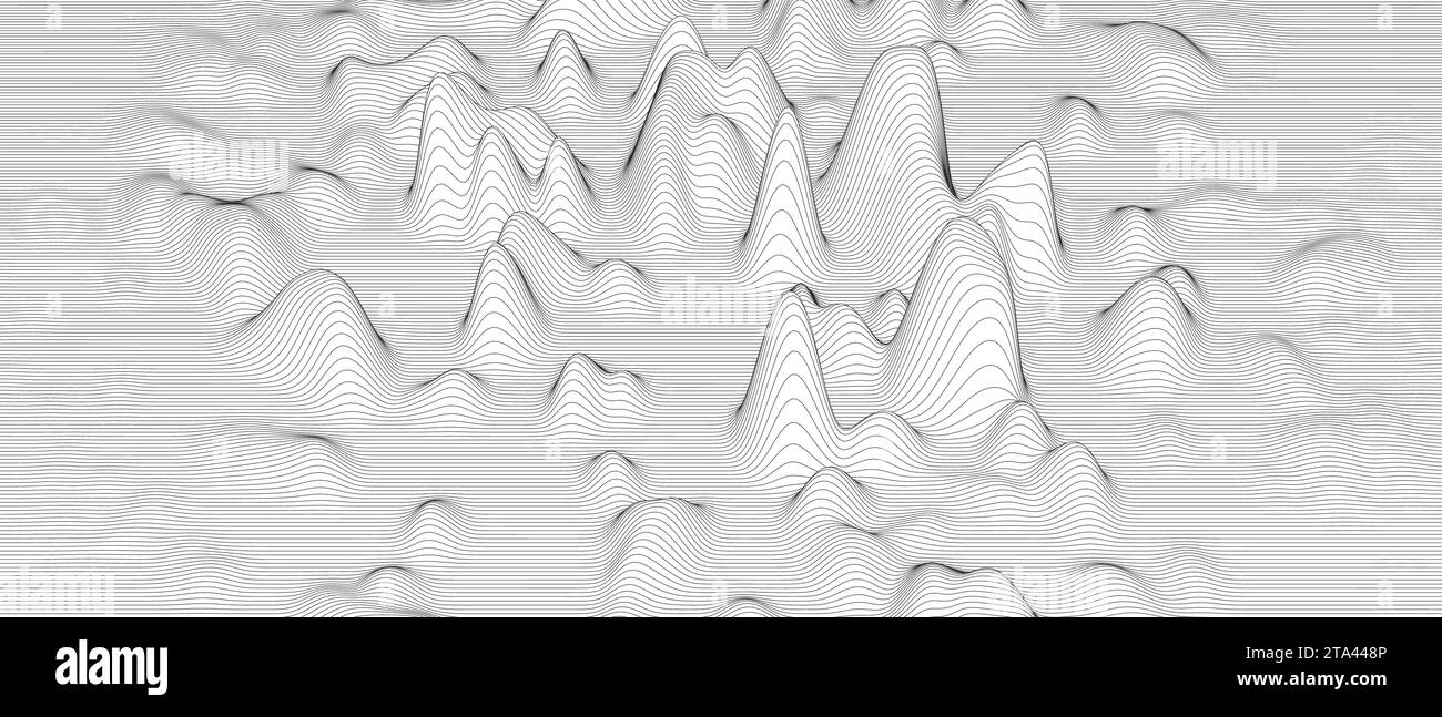 Abstract background with distorted line shapes on a white background. Monochrome sound line waves. Stock Vector