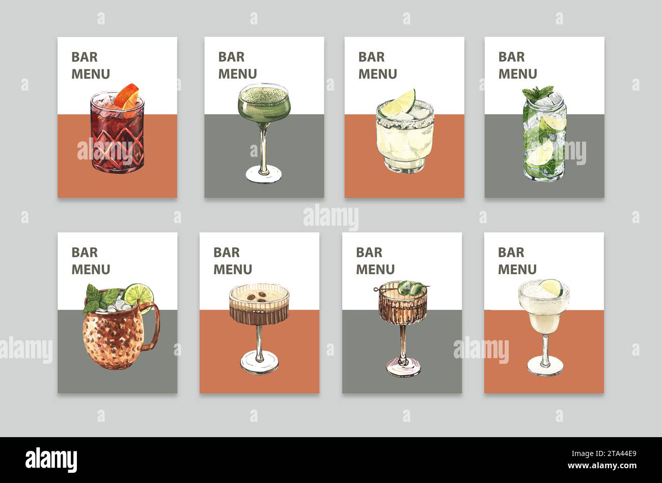 Cocktail glasses set espresso martini, gin, margarita, moscow mule