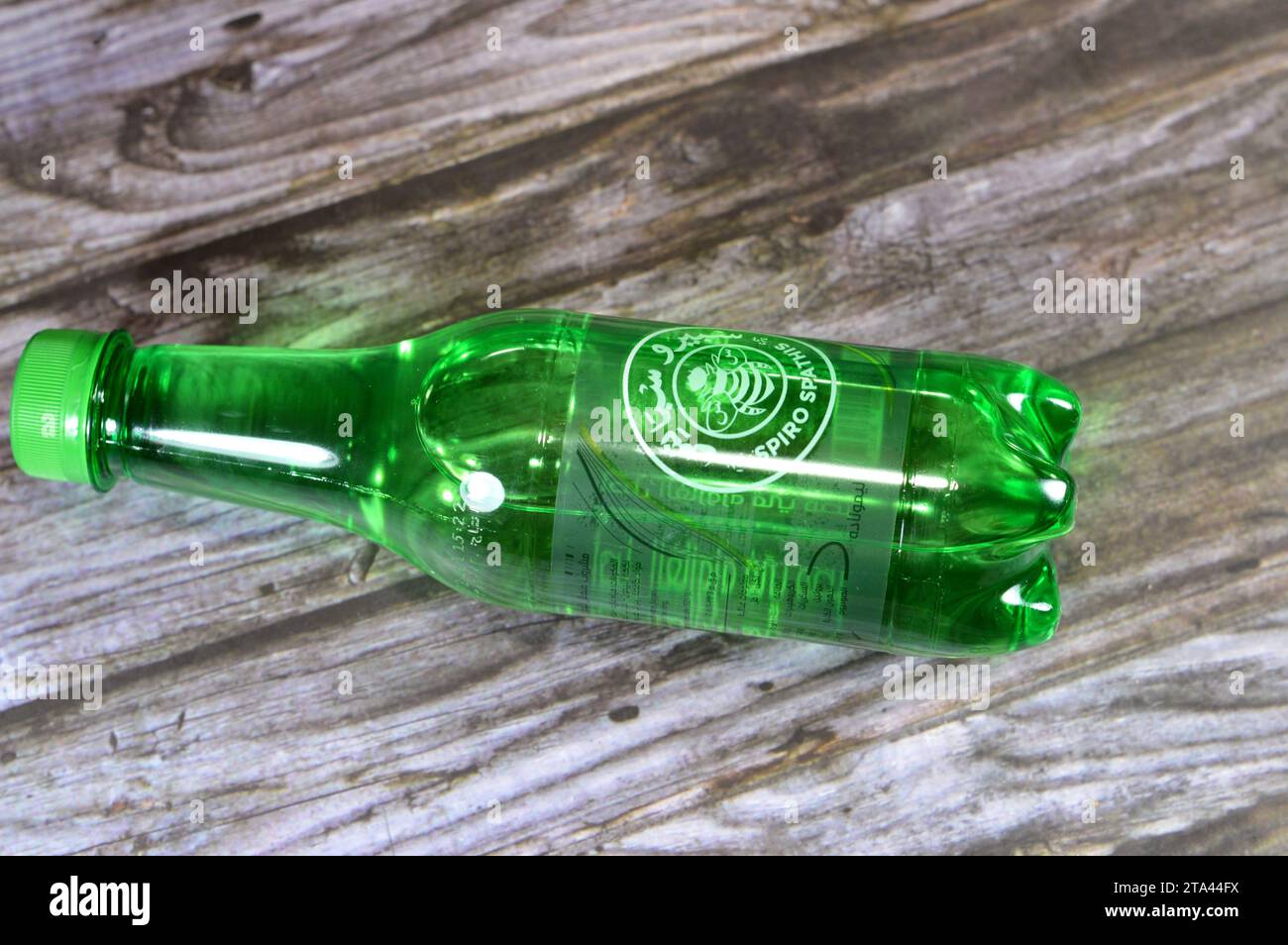 Cairo, Egypt, November 24 2023 Spiro Spathis green lemon soda drink