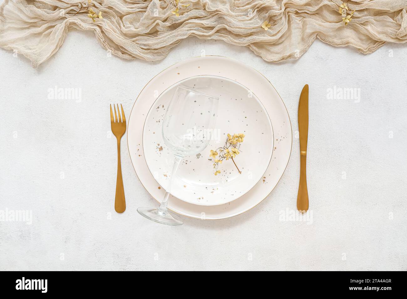 Stylish table setting on white background Stock Photo - Alamy
