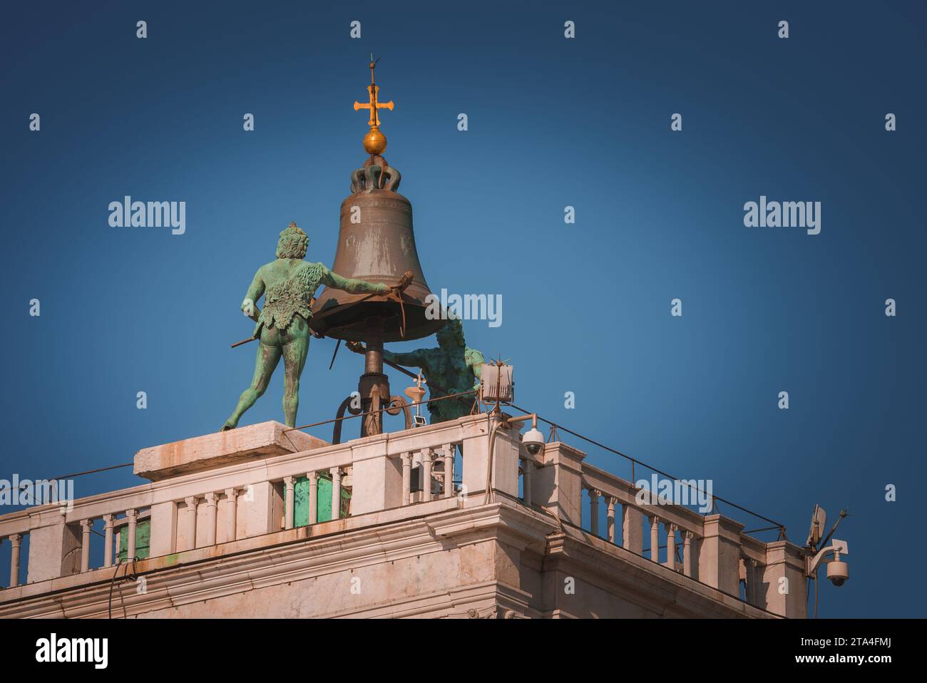 Rome Bell Tower with Cross: Symbolic Religious Architecture in Urban Landscape Stock Photo