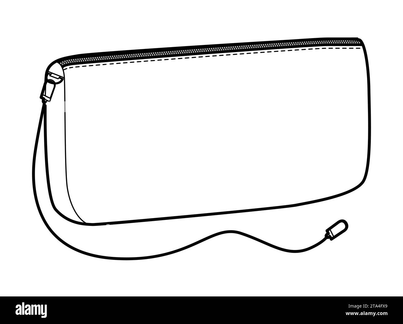 Pochette clutch silhouette bag. Fashion accessory technical illustration. Vector satchel front 3-4 view for Men, women, unisex style, flat handbag CAD mockup sketch outline isolated Stock Vector