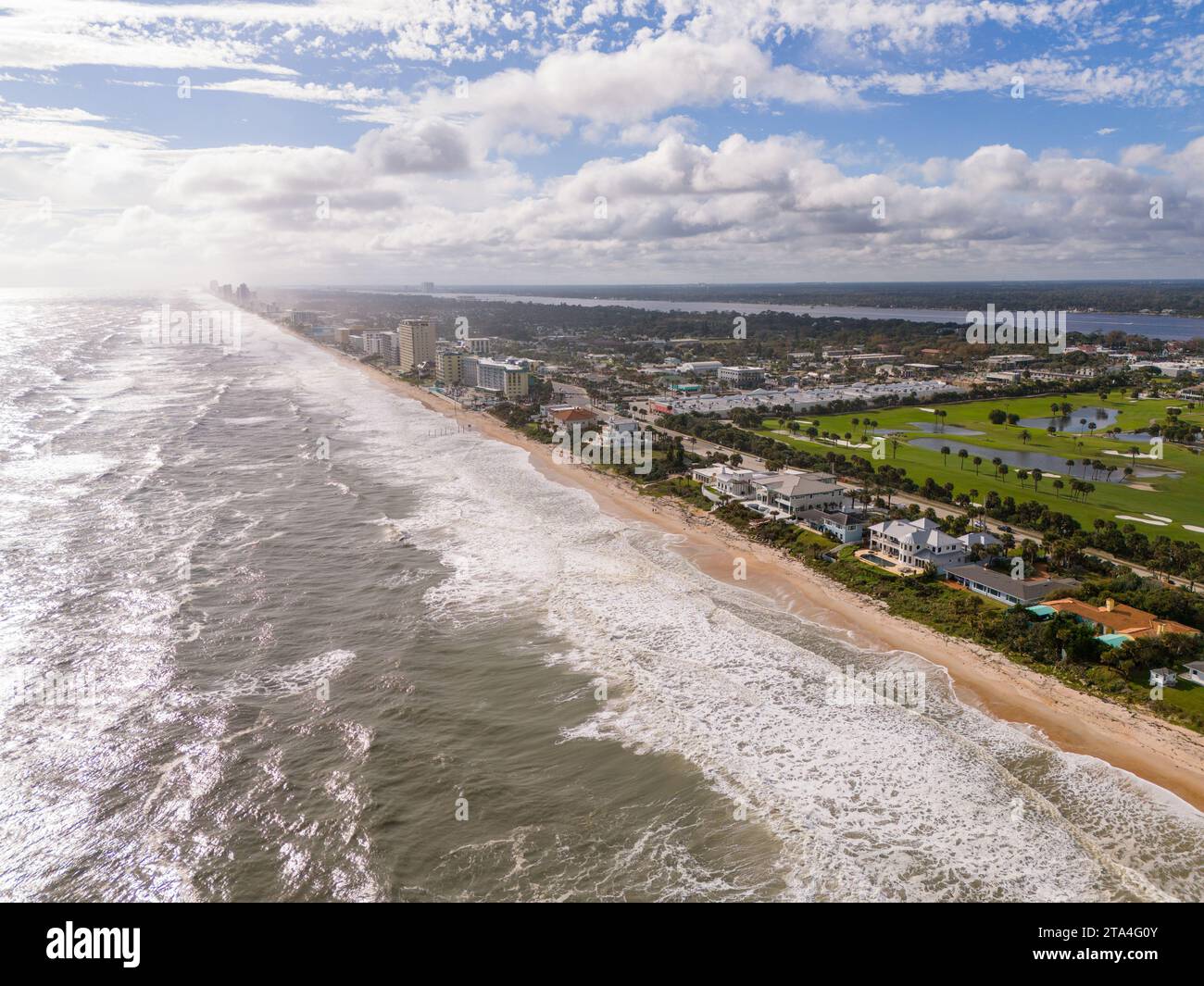 Aerial stock photo luxury homes on Ormond and Triton Beach Florida USA