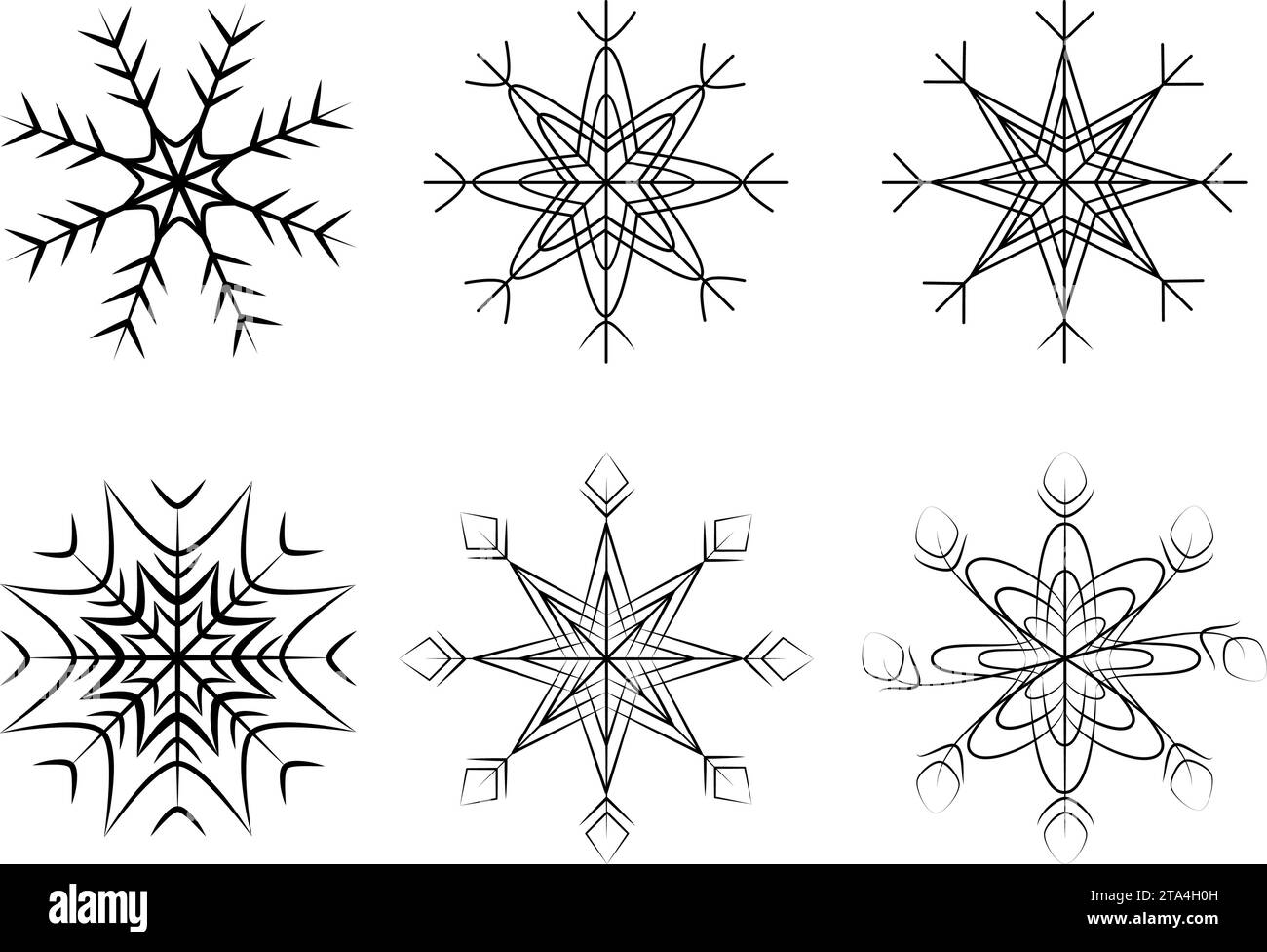 Set of 6 abstract patterned snowflakes. Design elements for Christmas or New Year greetings and cards. Isolate. EPS. Vector for poster, banner, brochures, billboard, price tag, label, wallpaper or web Stock Vector