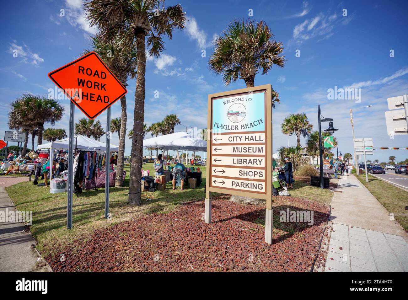 Flagler beach, FL, USA - November 18, 2023: Welcome to Flagler Beach sign at Veterans Park Stock Photo