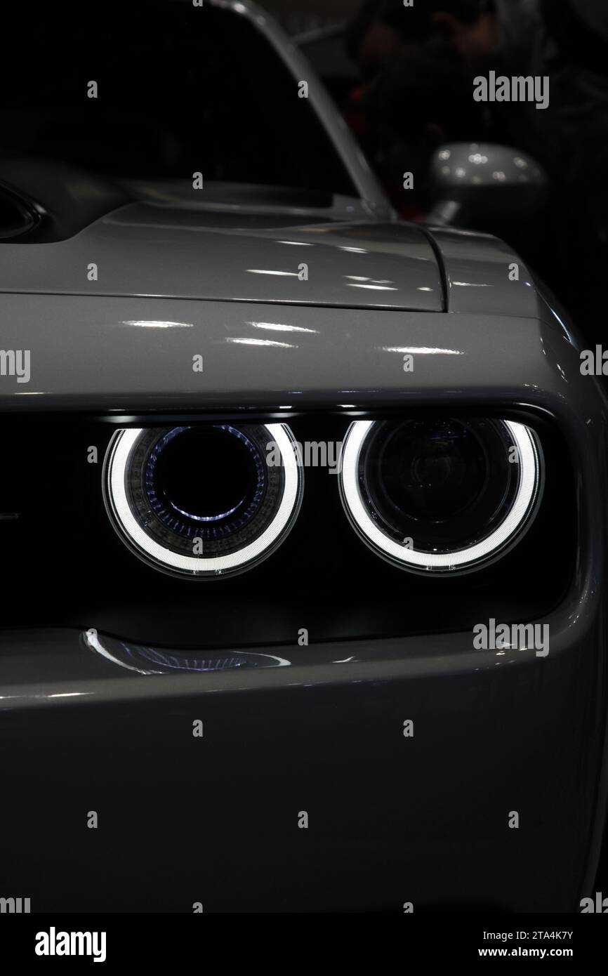 The Headlights of a Dodge Challenger Stock Photo Alamy