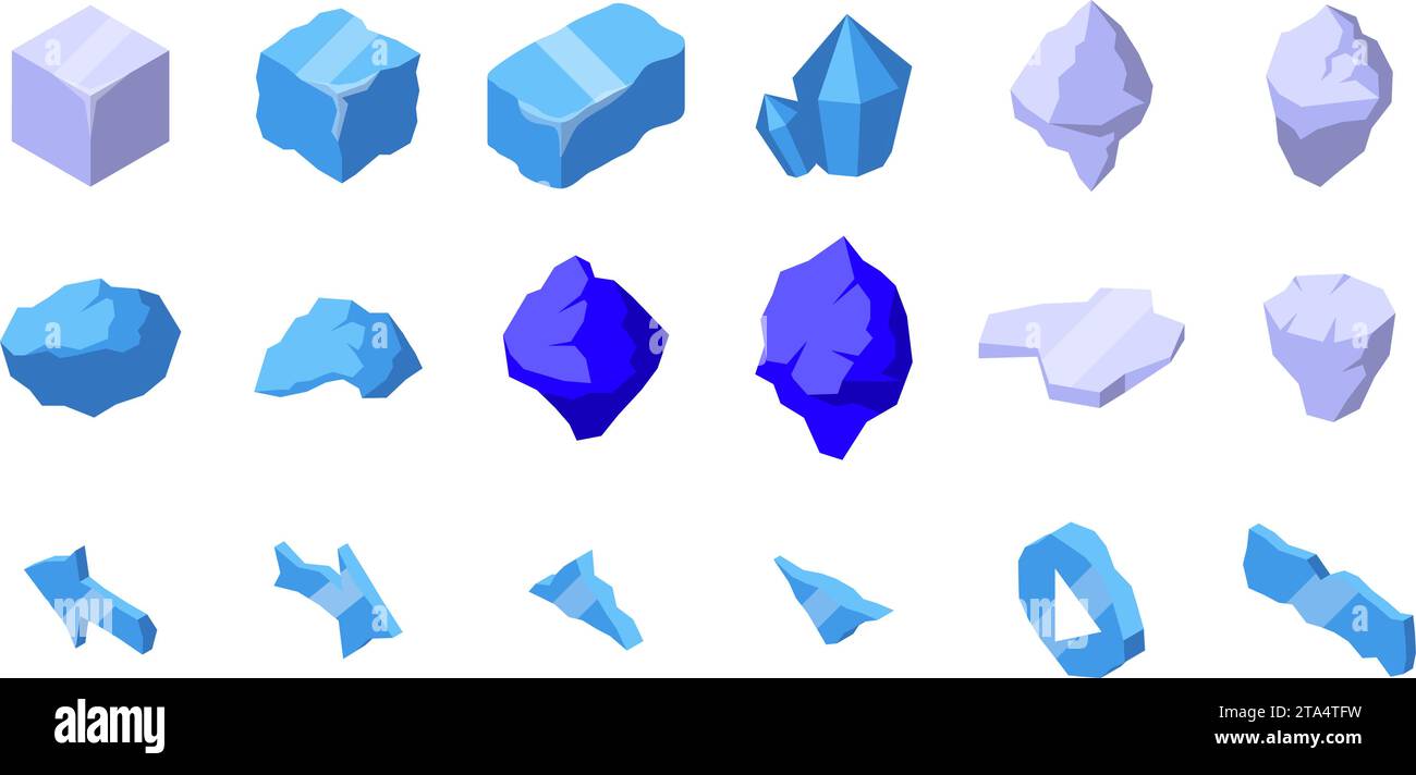 Ice blocks icons set isometric vector. Polar glacier cold. Freeze chill block Stock Vector