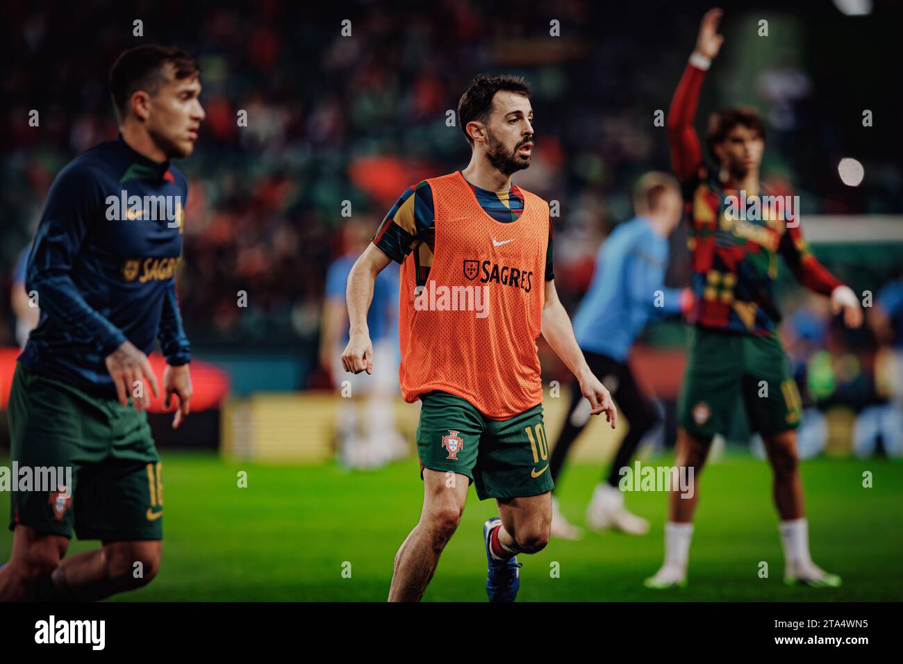 Bruno Fernandes  during warm up before UEFA Euro 2024 qualifying game between  national teams of Portugal and Iceland, Estadio Jose Alvalade, Lisbon, Stock Photo