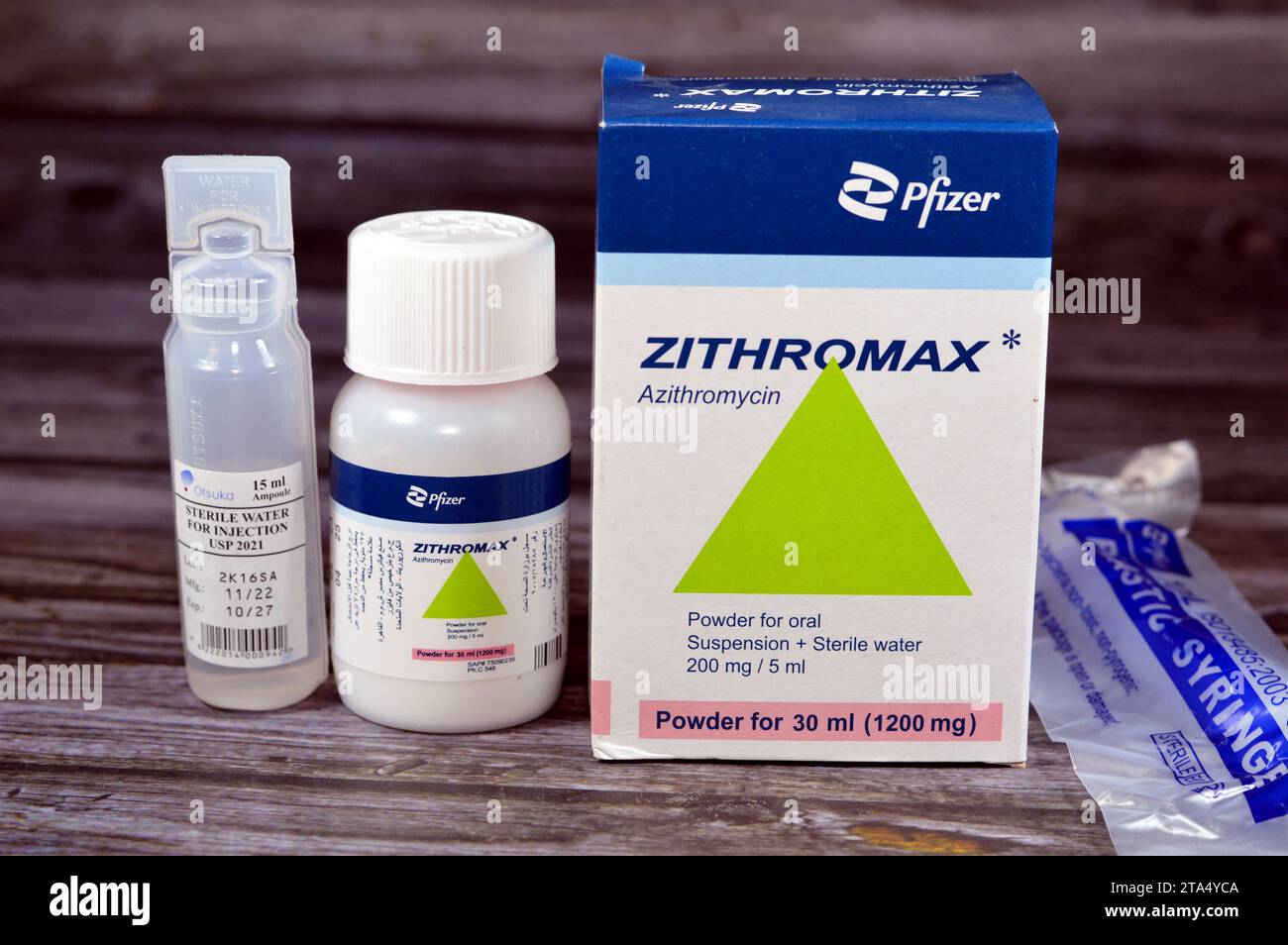 Cairo, Egypt, October 8 2023 Zithromax Azithromycin suspension powder