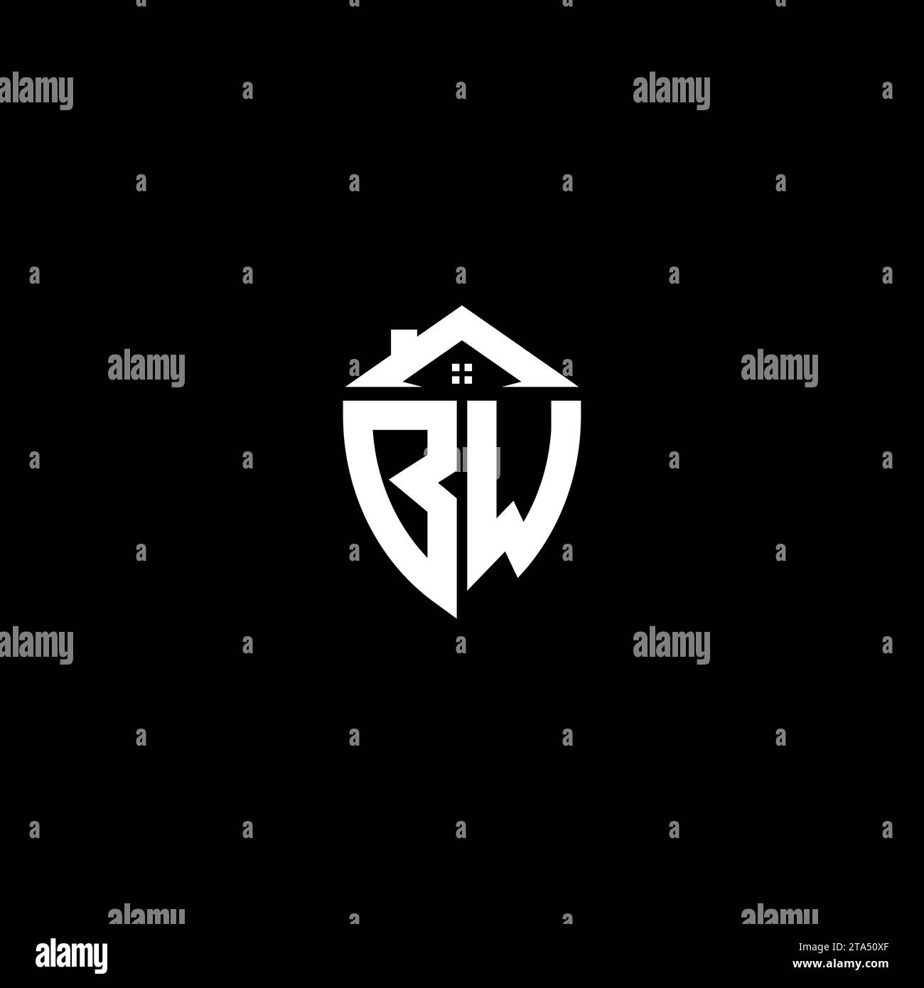 BW initials premium shield logo monogram with home designs modern templates Stock Vector