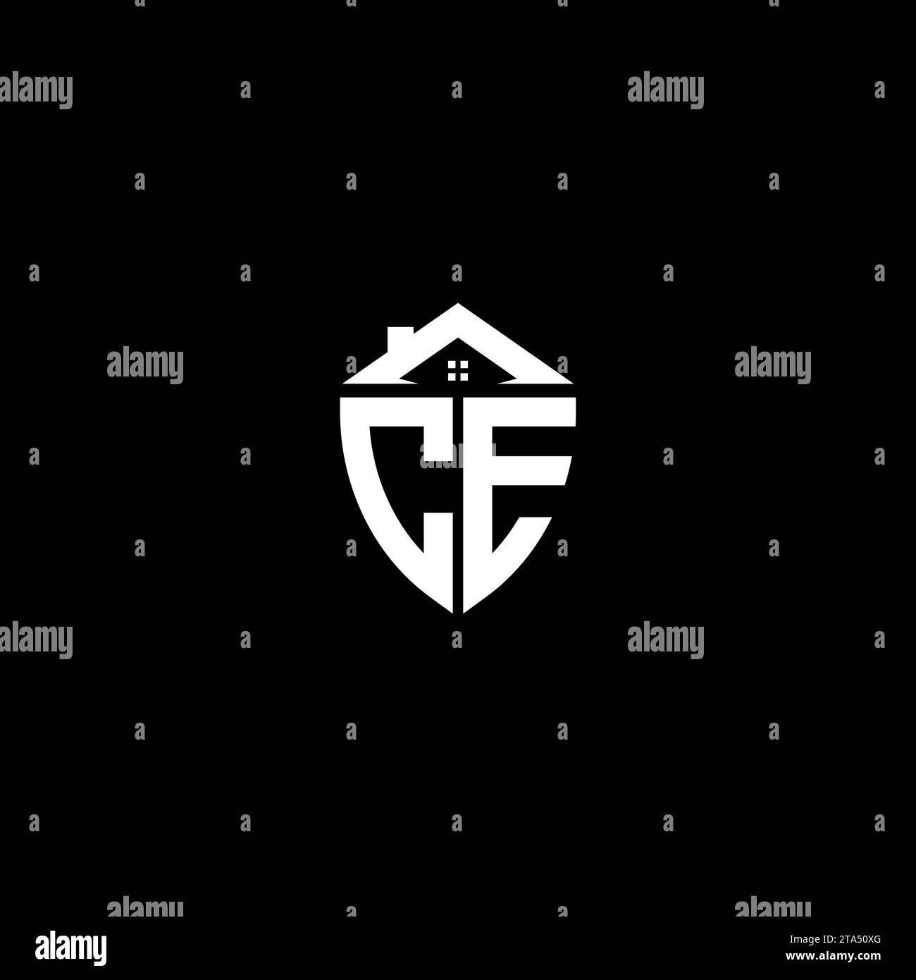 CE initials premium shield logo monogram with home designs modern templates Stock Vector
