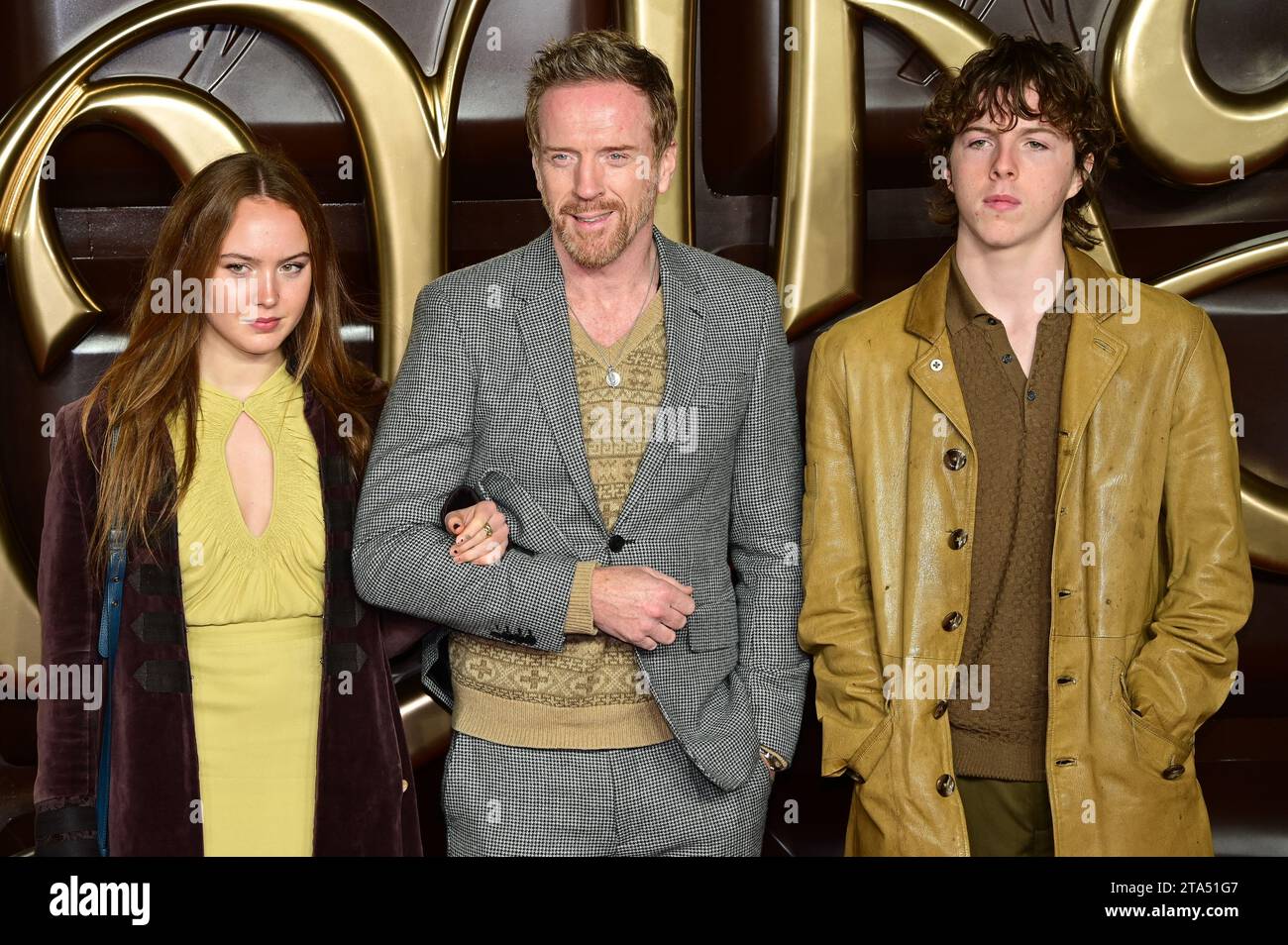 London, UK. 28th Nov, 2023. Manon McCrory-Lewis, Damian Lewis and Gulliver McCrory-Lewis attends the Warner Bros. Pictures Presents - The World Premiere of Wonka at Royal Festival Hall. Credit: See Li/Picture Capital/Alamy Live News Stock Photo
