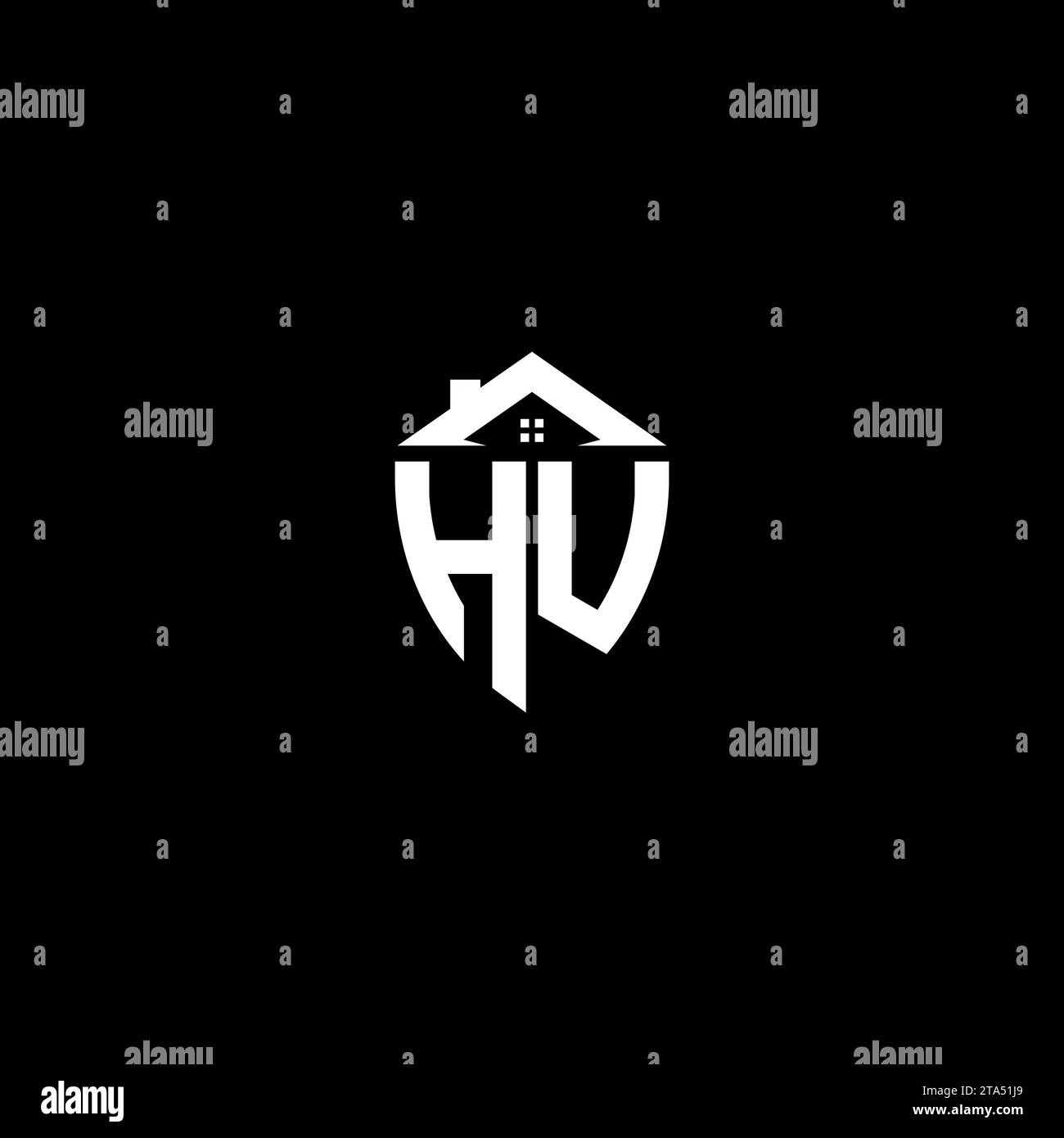 HU initials premium shield logo monogram with home designs modern templates Stock Vector