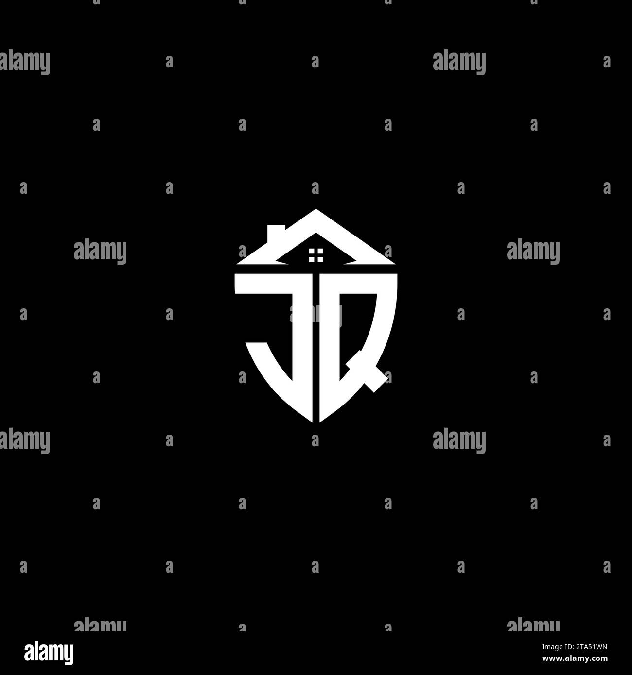 JQ initials premium shield logo monogram with home designs modern templates Stock Vector