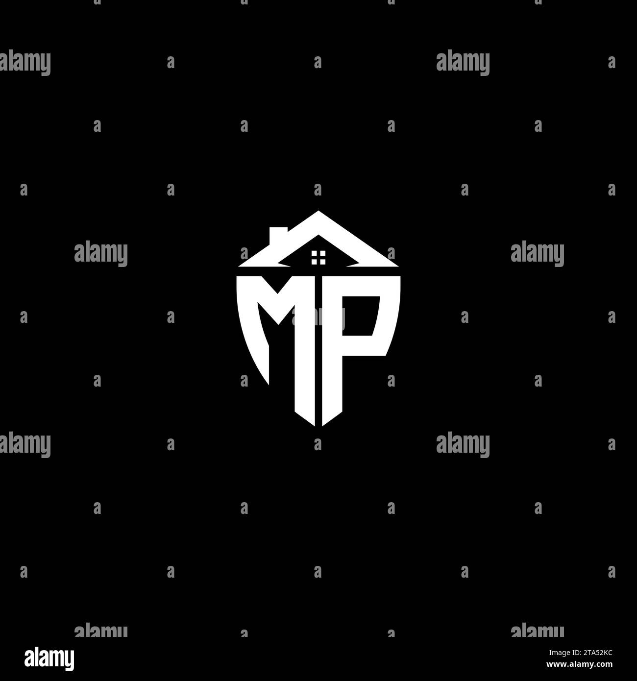 MP initials premium shield logo monogram with home designs modern templates Stock Vector