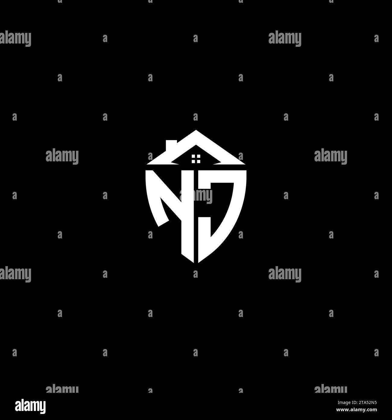 NJ initials premium shield logo monogram with home designs modern templates Stock Vector