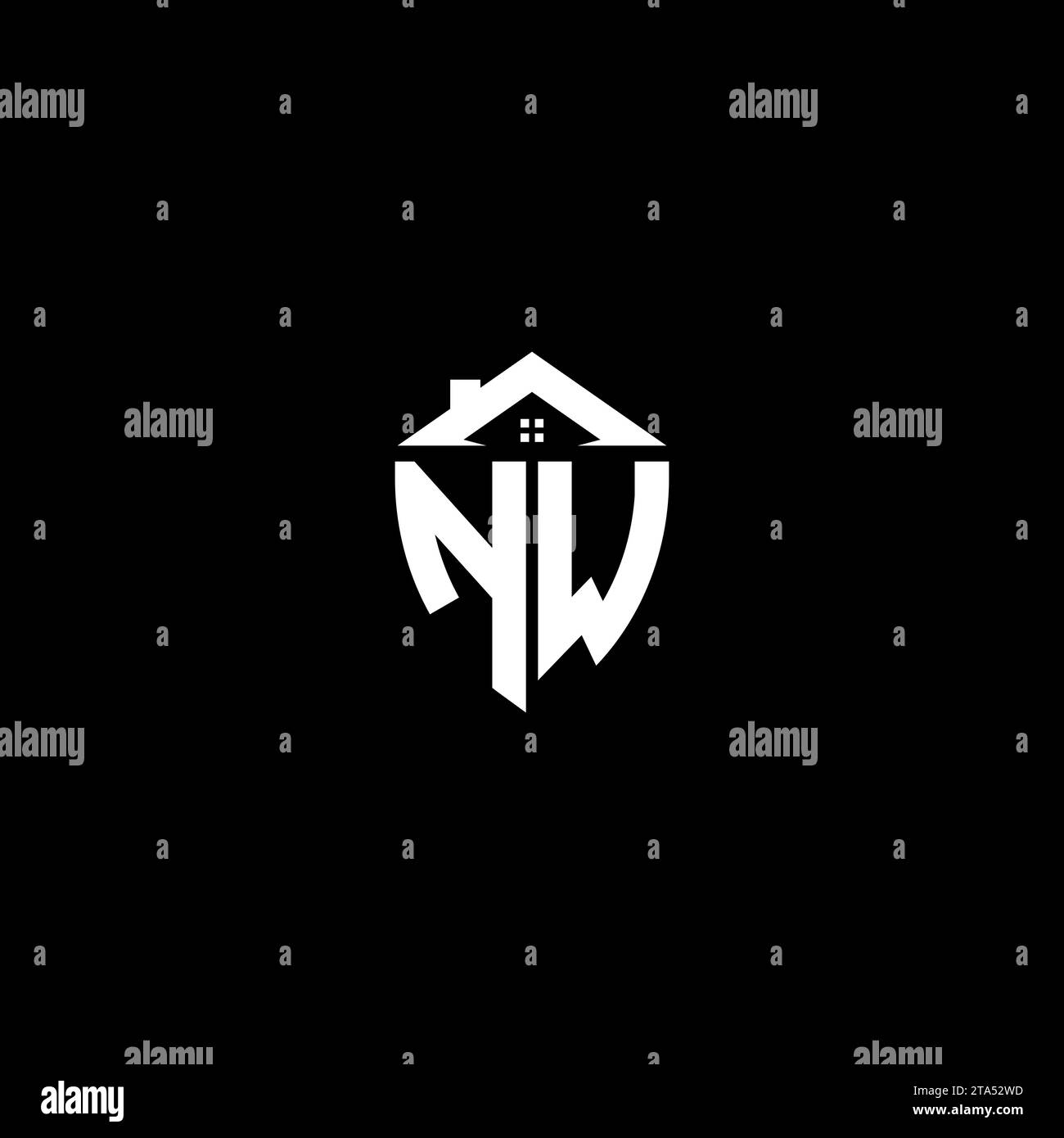 NW initials premium shield logo monogram with home designs modern templates Stock Vector