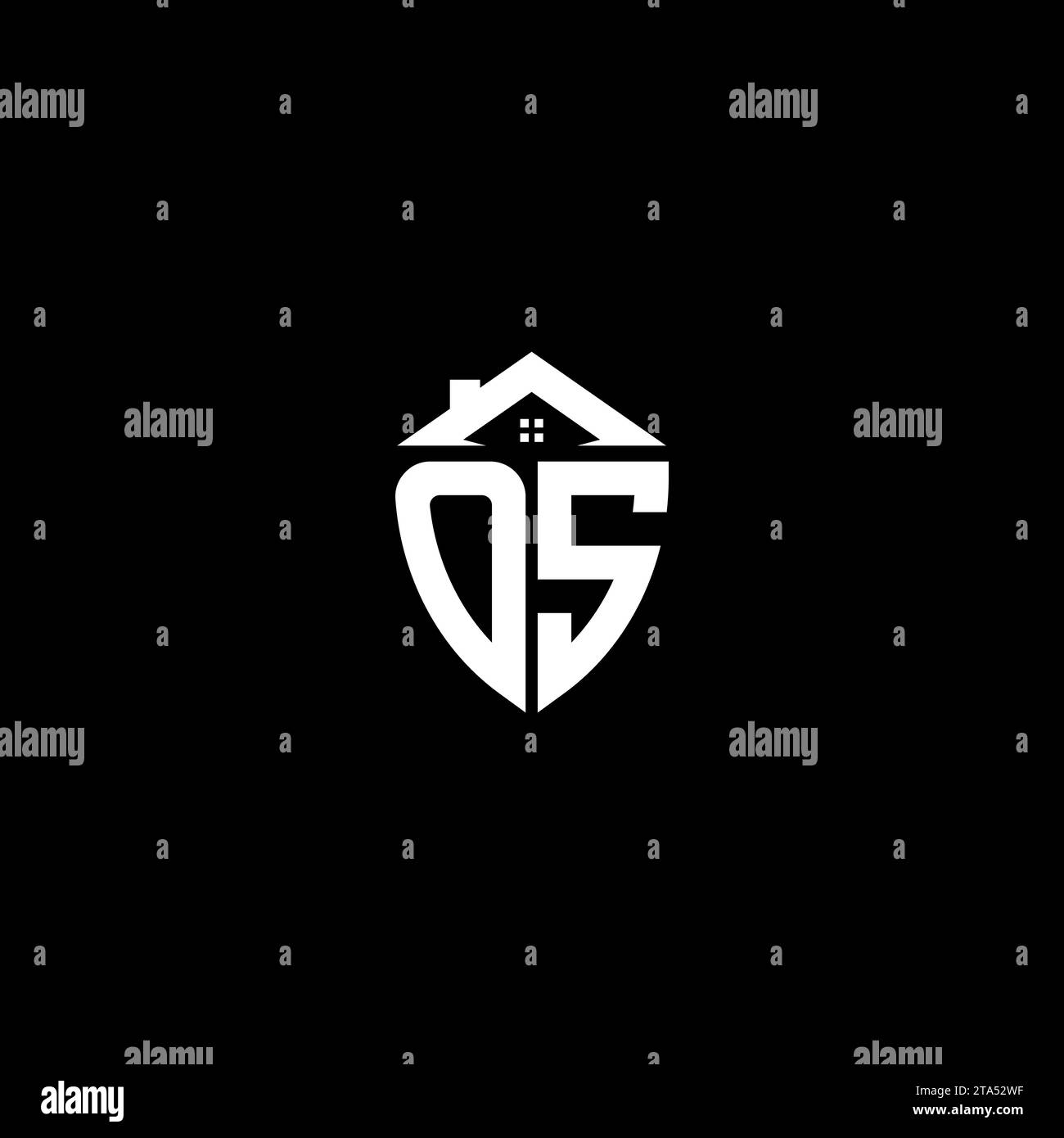 OS initials premium shield logo monogram with home designs modern templates Stock Vector