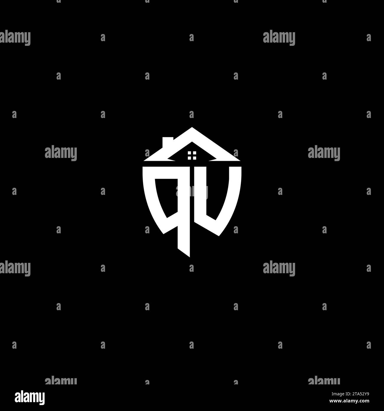 QU initials premium shield logo monogram with home designs modern templates Stock Vector