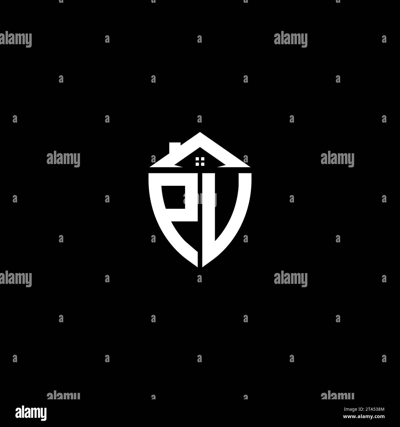 PV initials premium shield logo monogram with home designs modern templates Stock Vector