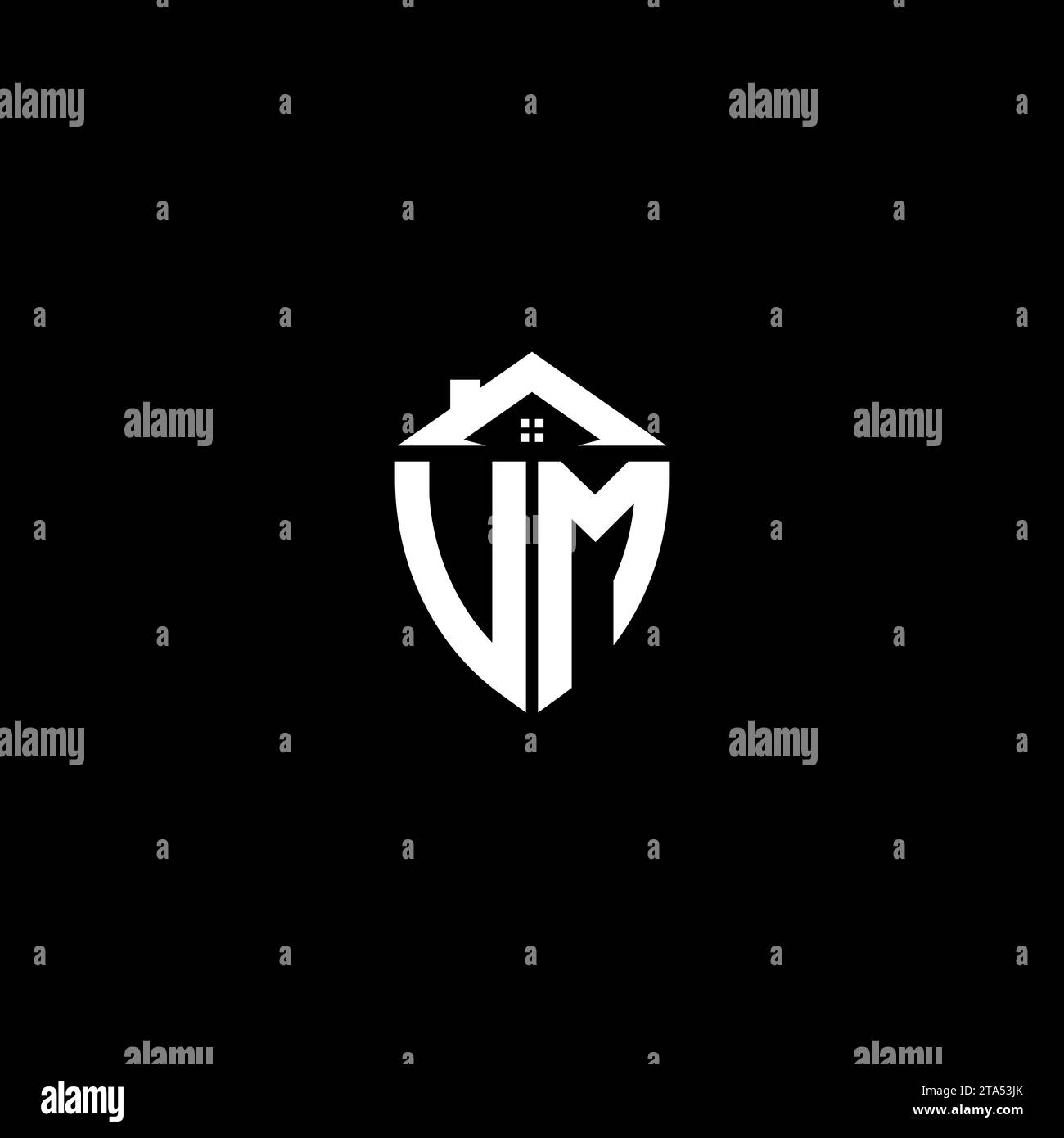 VM initials premium shield logo monogram with home designs modern templates Stock Vector