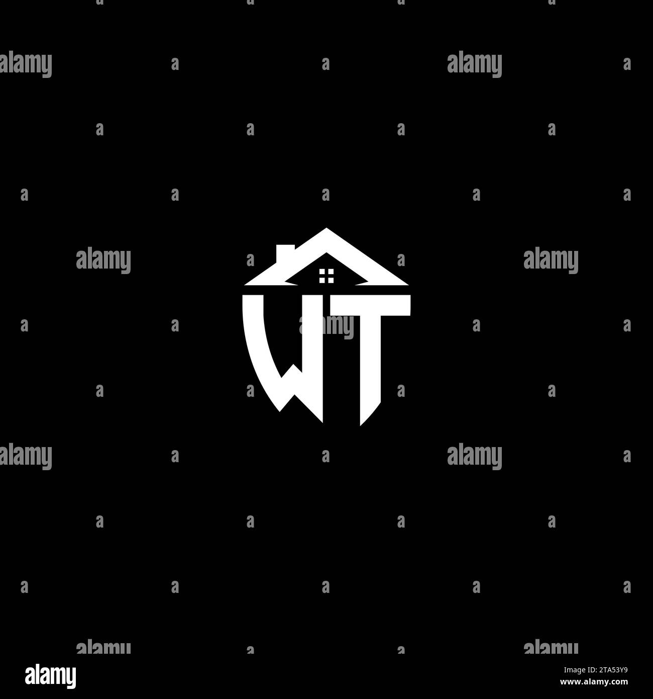 WT initials premium shield logo monogram with home designs modern templates Stock Vector