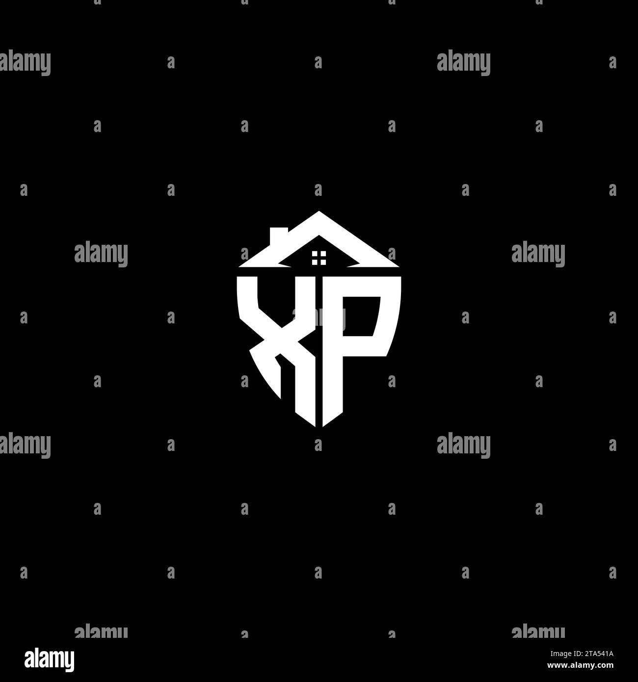 XP initials premium shield logo monogram with home designs modern templates Stock Vector