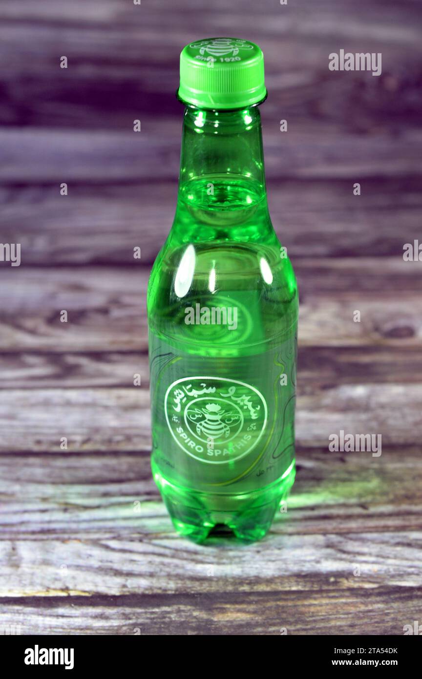 Cairo, Egypt, November 24 2023 Spiro Spathis green lemon soda drink