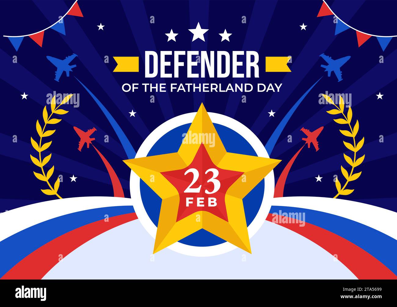 Defender of the Fatherland Day Vector Illustration on 23 February with Russian Flag and Star in National Holiday of Russia Flat Cartoon Background Stock Vector