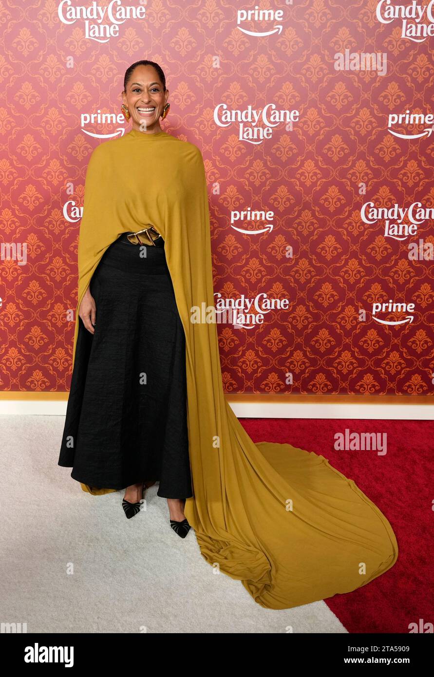 Tracee Ellis Ross, a cast member in "Candy Cane Lane," poses at the premiere of the film at the