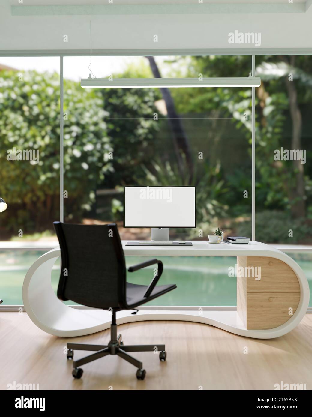 Interior design of a modern private office room or home office with a