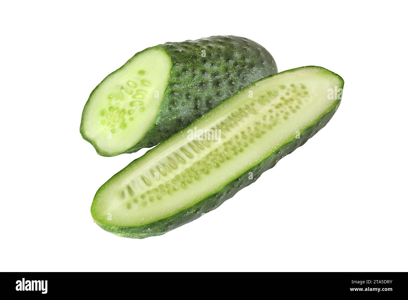 cut cucumbers isolated on white background Stock Photo