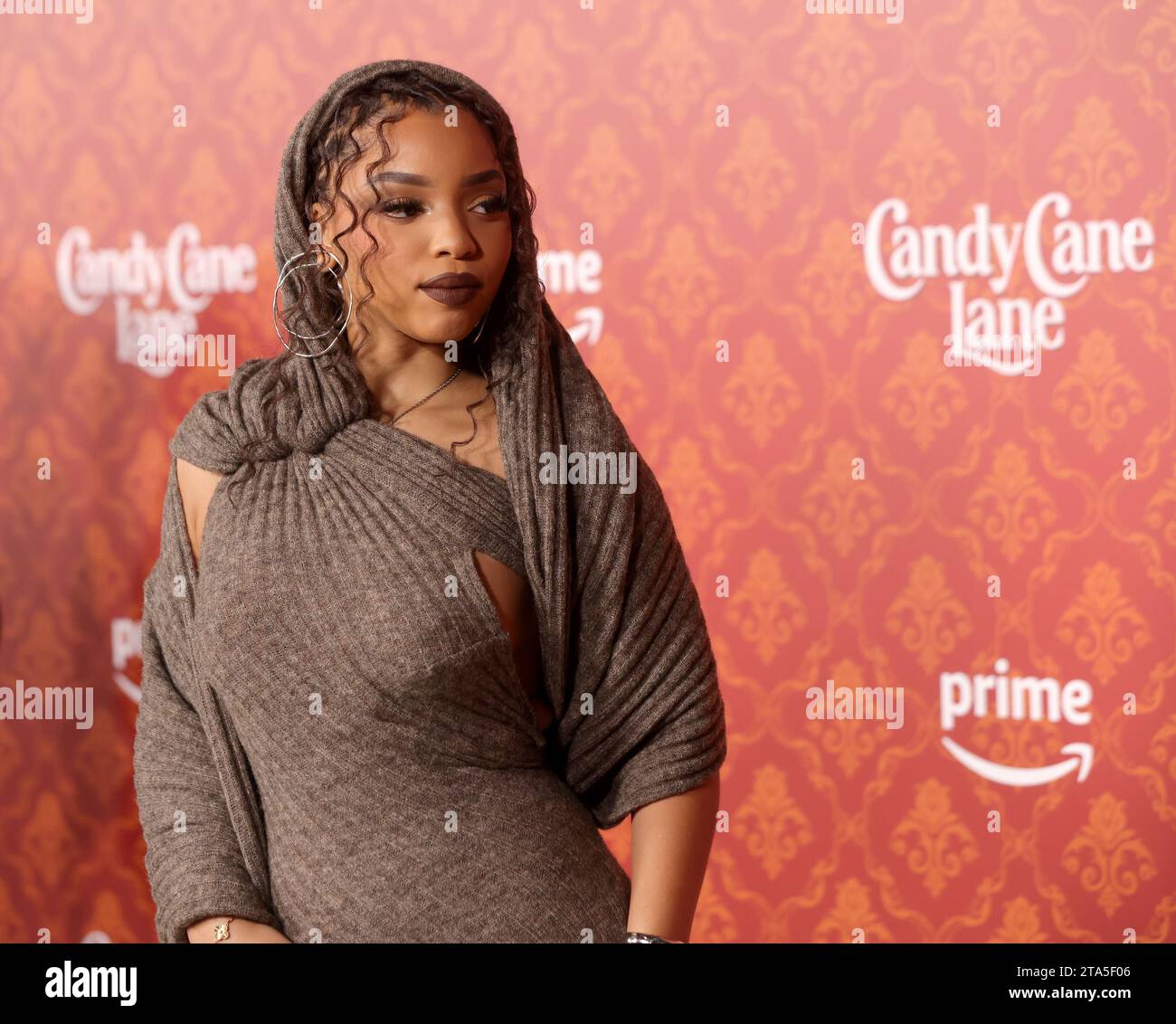 Los Angeles, United States. 28th Nov, 2023. Chlöe attends the world premiere of Amazon Prime Video's 'Candy Cane Lane' at Regency Village Theatre in Los Angeles, California on November 28, 2023. Storyline: A man is determined to win the neighborhood's annual Christmas decorating contest. He makes a pact with an elf to help him win--and the elf casts a spell that brings the 12 days of Christmas to life, which brings unexpected chaos to town. Photo by Greg Grudt/UPI Credit: UPI/Alamy Live News Stock Photo