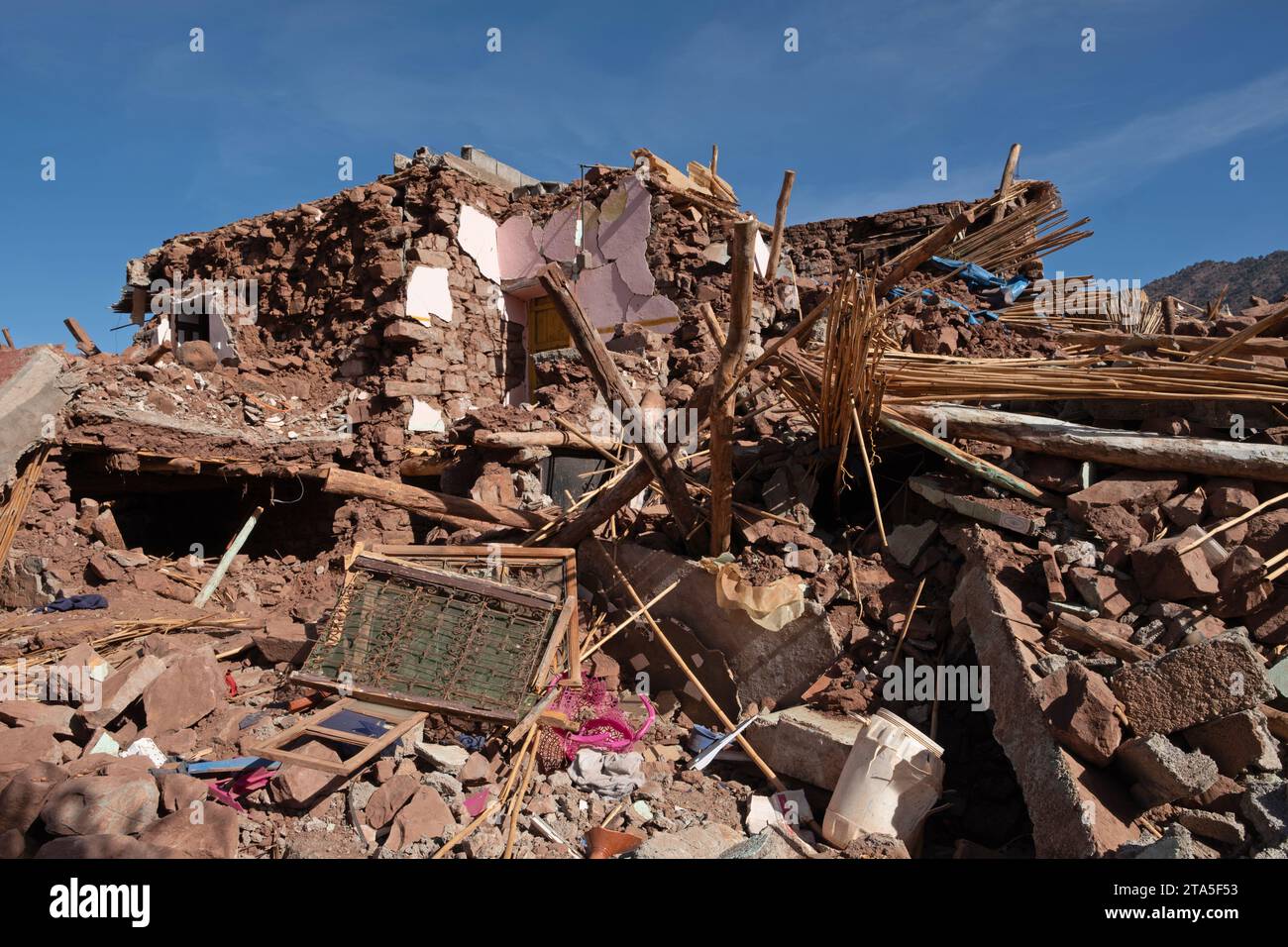 Earthquake damage in Ambdour, Atlas Mountains, Morocco Stock Photo