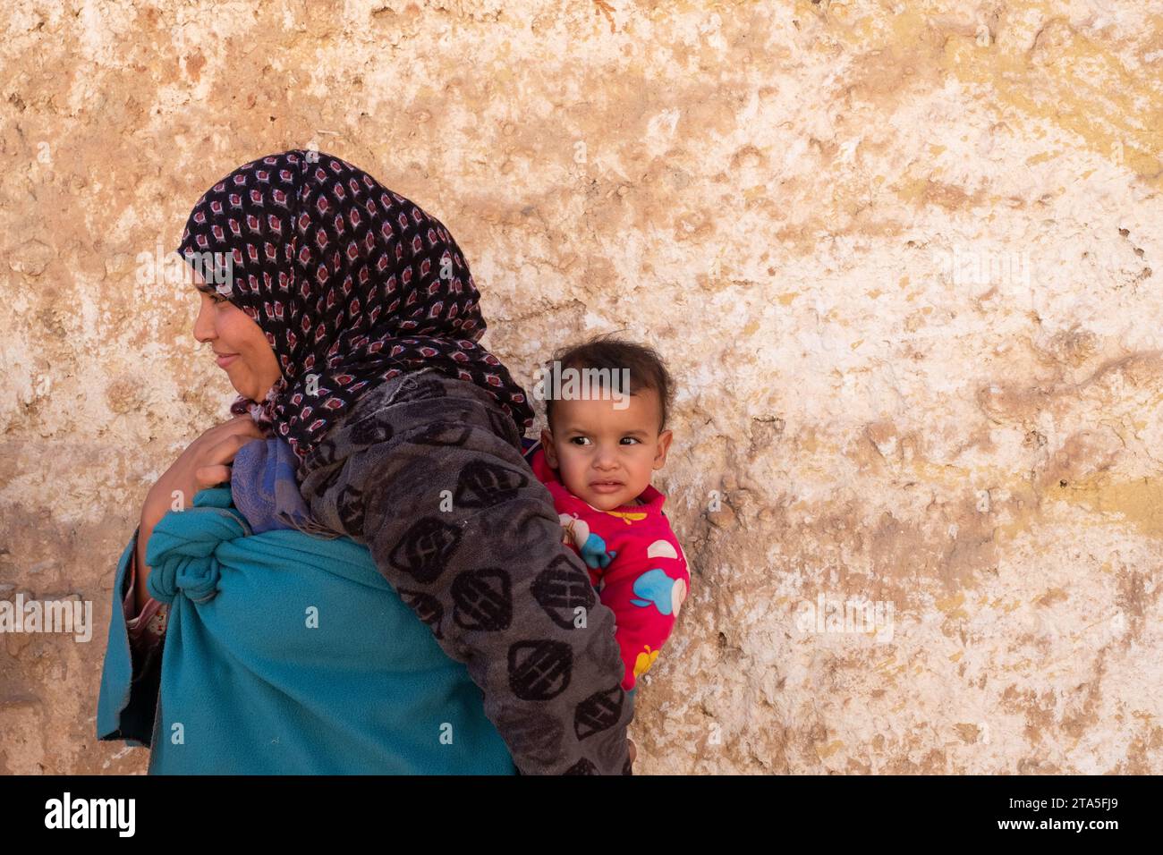 Mother and child in Boutour, Atlas Mountains, Morocco Stock Photo