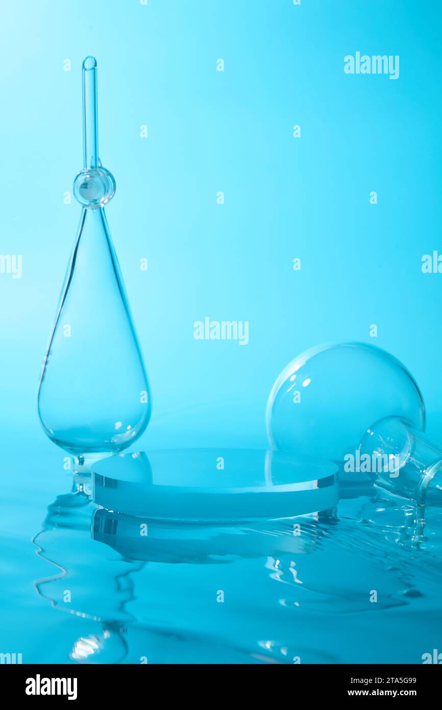Lab Podium Laboratory equipment arranged with transparent podium with blank space ...
