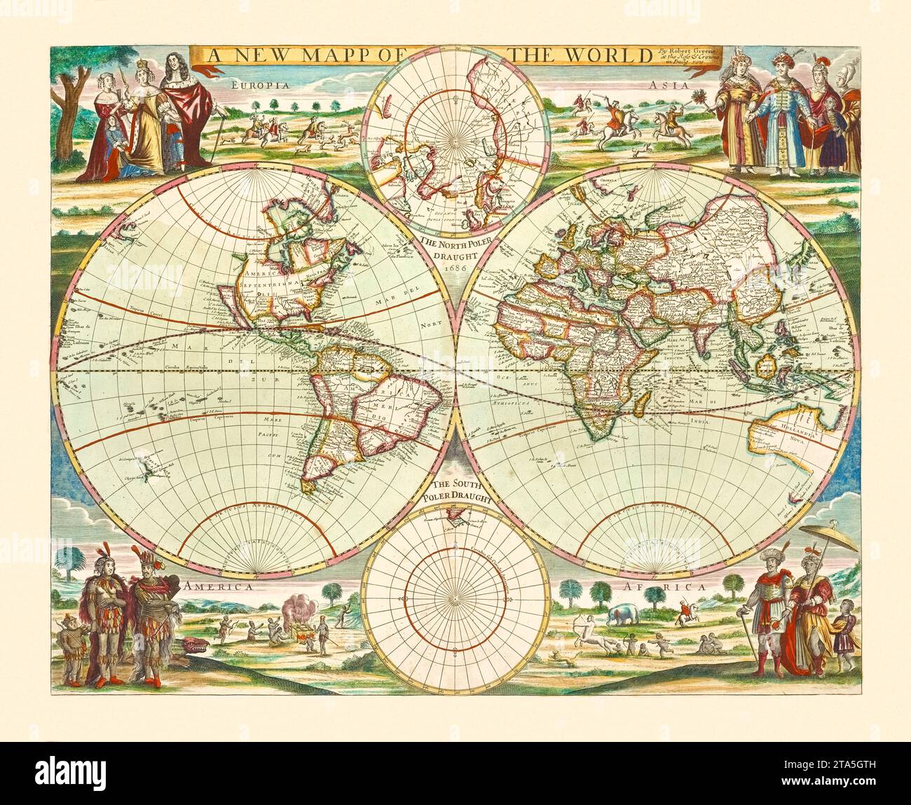 Old planisphere. By Thornton, publ. in London, ca. 1705 Stock Photo