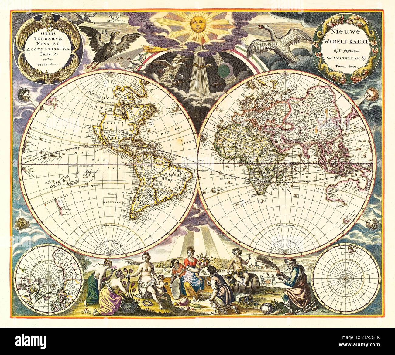 Old planisphere. By Goos, publ. in Amsterdam, 1668 Stock Photo